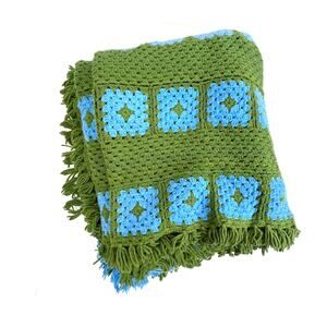 Vintage Granny Square Blanket BedSpread Handmade Retro Boho Eclectic